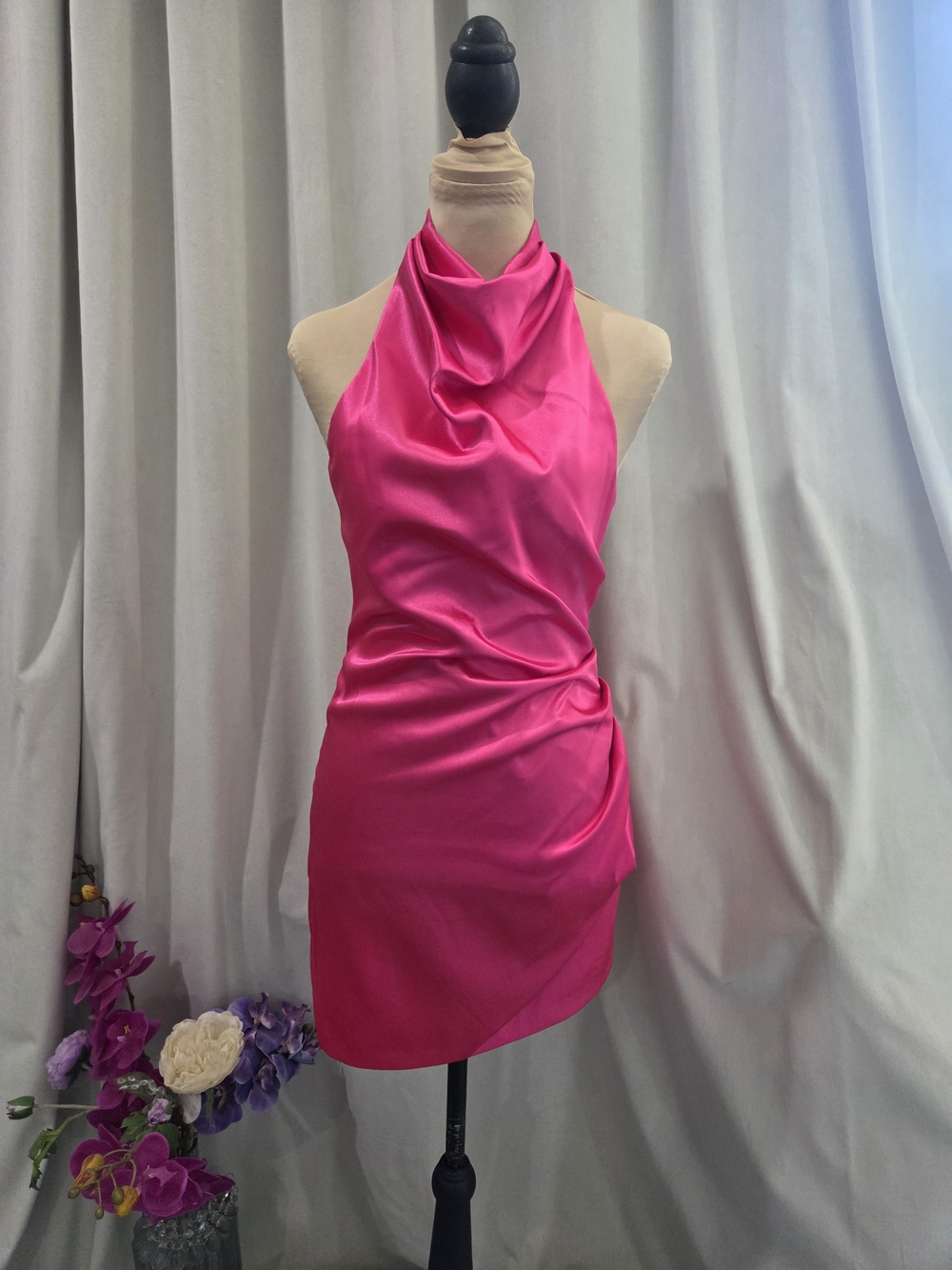 Gianni Bini Hot Pink Cowl Halter Mini Dress